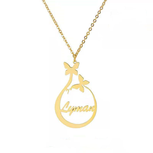 Custom Name Necklace Personalized Butterfly Necklace Stainless Steel Nameplate Pendant Necklace