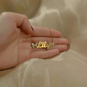 Custom Name Necklace Personalized Butterfly Necklace Stainless Steel Nameplate Pendant Necklace
