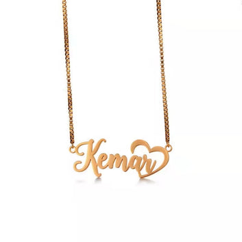 Custom Name Necklace Stainless Steel Box-chain Fashion Personalized Name With Heart Pendant Necklace