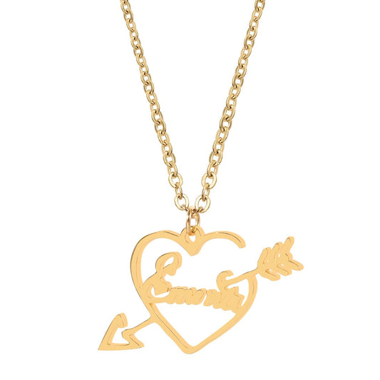 Custom Name Necklace Stainless Steel Creative Arrow Through The Heart Hollow Name Necklace