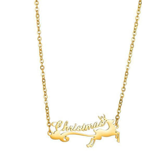 Personalized Custom Nameplate Necklaces Fashion Merry Christmas Cap Deer Name Necklace