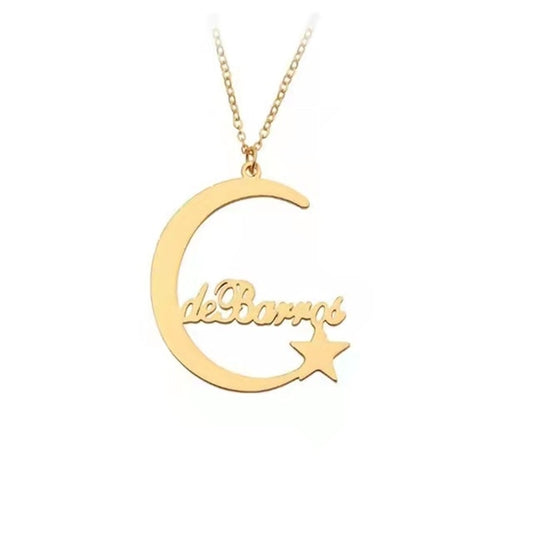 Collar con nombre personalizado de acero inoxidable con personalidad, nombre en inglés, estrella y luna.