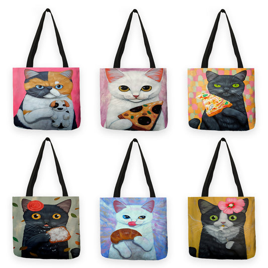 Sac de courses réutilisable à imprimé chat et poisson animé
