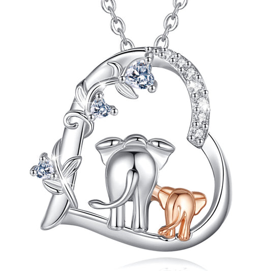 Collier éléphant mère et fils en argent sterling 925