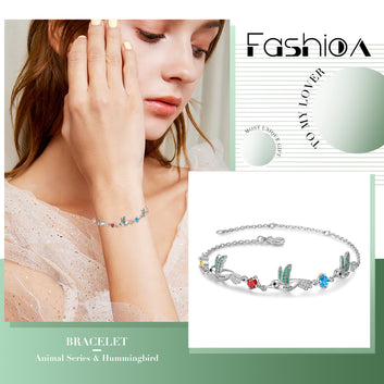 Pulsera personalizada de colibrí con 3 piedras de nacimiento