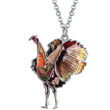 Enamel Alloy Floral Thanksgiving Sweet Chicken Hen Turkey Necklace