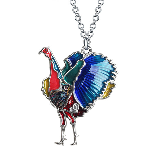 Enamel Alloy Floral Thanksgiving Sweet Chicken Hen Turkey Necklace