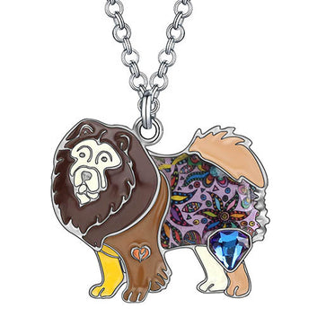 Rhinestone Crystal Enamel Alloy Floral Chow Chow Dogs Necklace