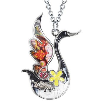 Enamel Alloy Elegant Floral Swan Necklace