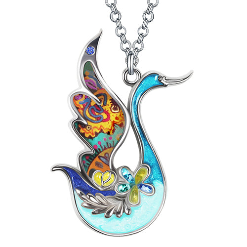 Enamel Alloy Elegant Floral Swan Necklace