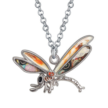 Enamel Alloy Floral Flying Dragonfly Necklace