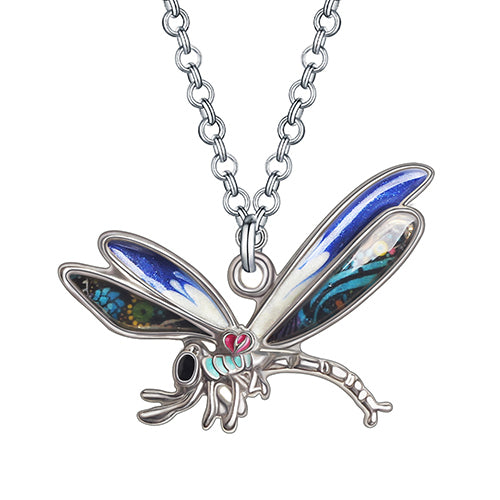 Enamel Alloy Floral Flying Dragonfly Necklace