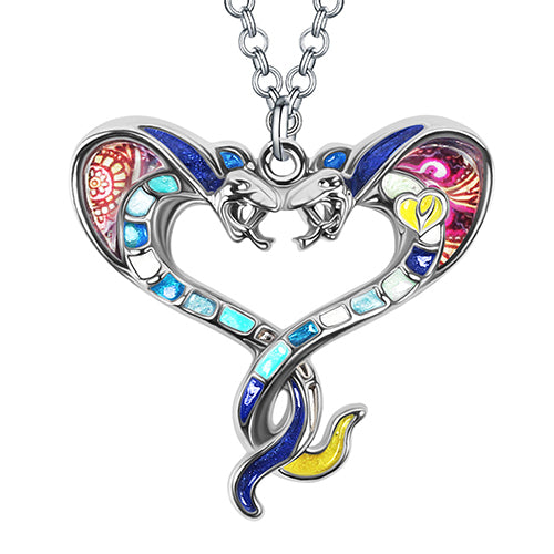 Enamel Alloy Floral Two-headed Snakes Cobra Necklace