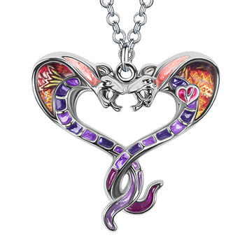 Enamel Alloy Floral Two-headed Snakes Cobra Necklace