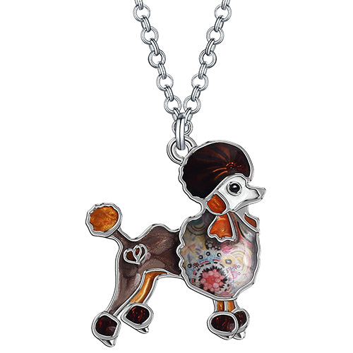 Enamel Alloy Floral Sweet Hairy Poodle Dog Necklace