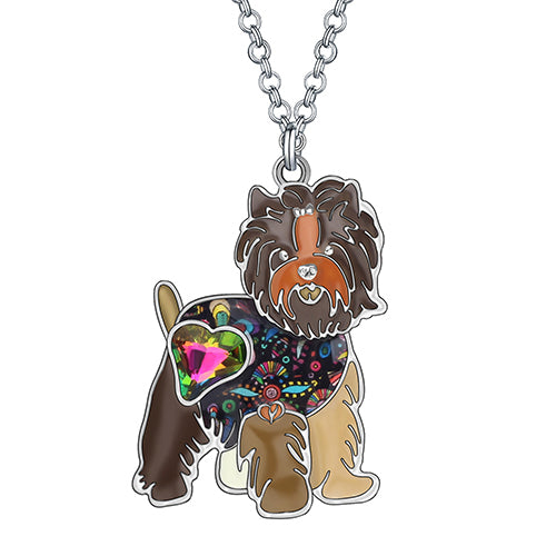 Floral Rhinestone Crystal Enamel Alloy Sweet Yorkshire Dogs Necklace