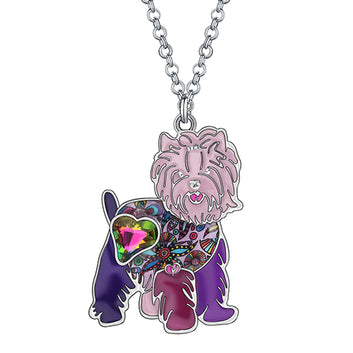 Floral Rhinestone Crystal Enamel Alloy Sweet Yorkshire Dogs Necklace