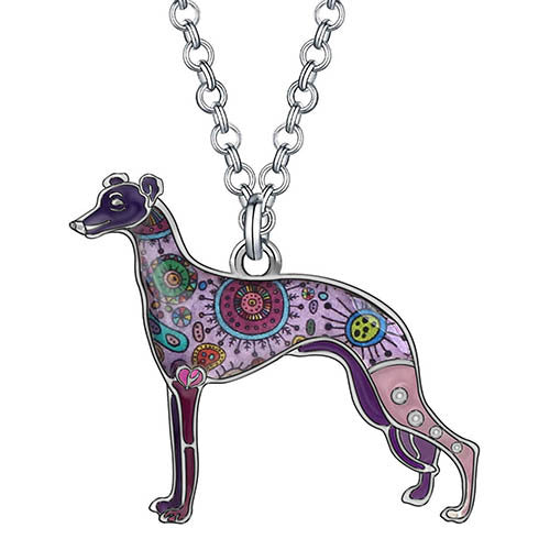 Floral Rhinestone Crystal Enamel Alloy Sweet Whippet Dogs Necklace