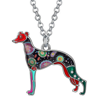 Floral Rhinestone Crystal Enamel Alloy Sweet Whippet Dogs Necklace