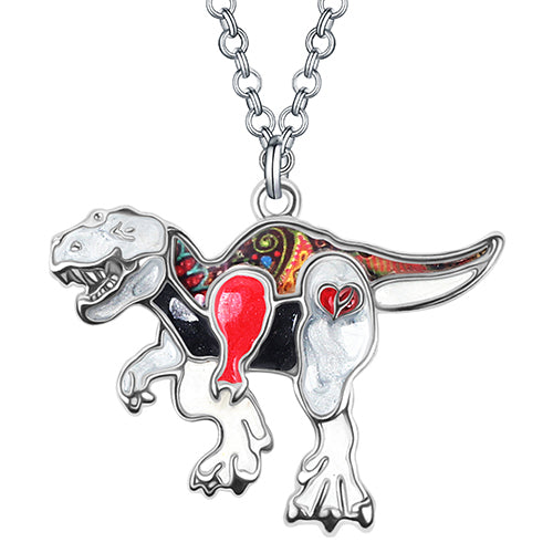 Enamel Alloy Floral Jurassic Dinosaur Tyrannosaurus Necklace