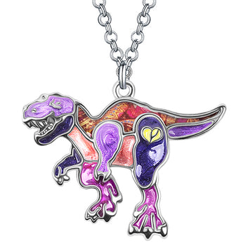 Enamel Alloy Floral Jurassic Dinosaur Tyrannosaurus Necklace
