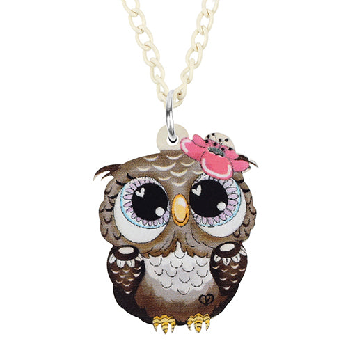 Acrylic Cute Big Eyes Owl Bird Necklace