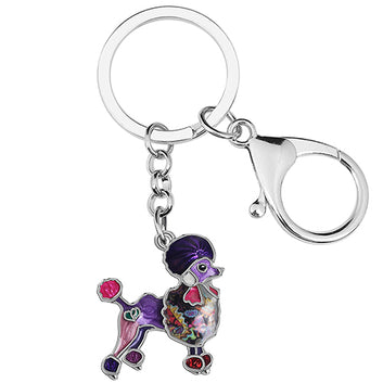 Enamel Alloy Floral Sweet Hairy Poodle Dog Keychains