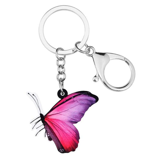 Porte-clés papillon morpho violet en acrylique