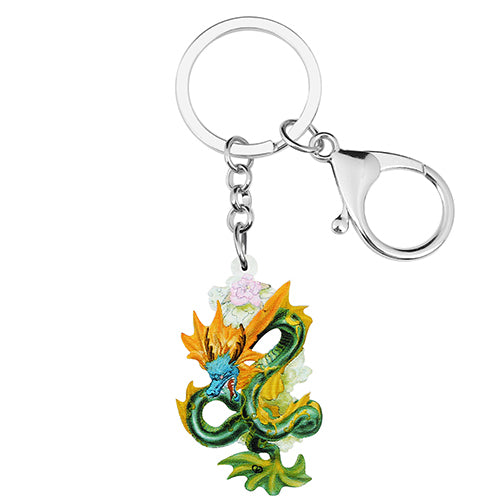 Porte-clés en acrylique motif dragon chinois vert mignon