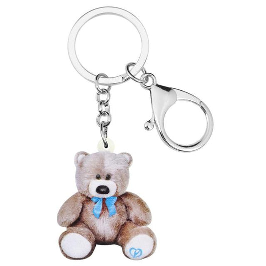 Porte-clés en peluche en forme d'ourson avec nœud en acrylique