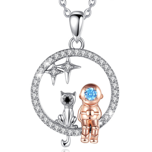 Collier avec pendentif en forme d'étoile et de chat en argent sterling 925