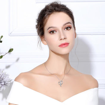 Collier en argent sterling 925 avec cœur creux en cristal et petite amie et chien