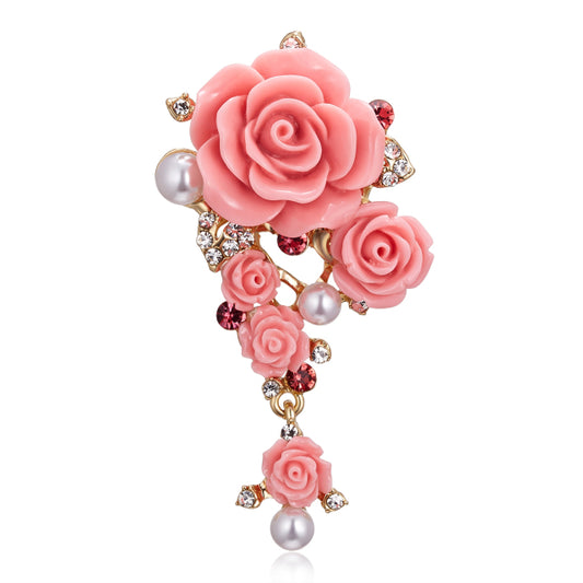 Broches de flores de rosa dulce con diamantes de imitación para bodas románticas y fiestas.