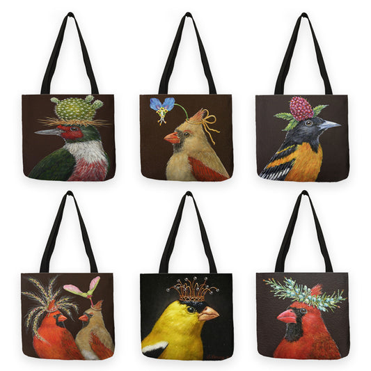 Sac de courses réutilisable avec imprimé peinture à l'huile « Creative Crown Birds »
