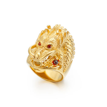 Punk Dragon Stainless Steel Red Zirconia Eyes Viking Biker Ring