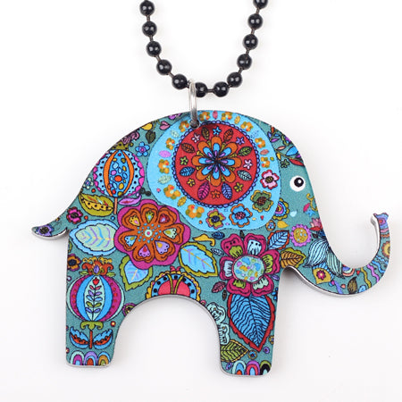 Collar de elefante acrílico con diseño colorido para niñas, joyería de moda.
