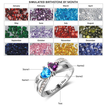 Anillo de plata de ley 925 con piedra de nacimiento personalizada y nombre grabado
