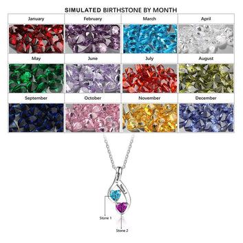 Collar con colgante de corazón personalizado con 12 piedras de nacimiento grabadas, joyería de plata de ley 925