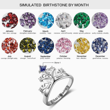 Anillo de plata de ley 925 con piedra de nacimiento y diseño de corona personalizado