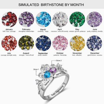 Anillo de plata de ley 925 con diseño de corona y piedra de nacimiento personalizado