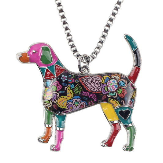 Statement Metal Alloy Enamel Beagle Choker Necklace