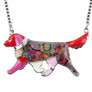 Statement  Alloy Enamel Golden Retriever Dog Choker Necklace