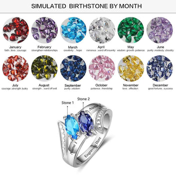 Anillo de promesa con nombre grabado personalizado y piedra de nacimiento