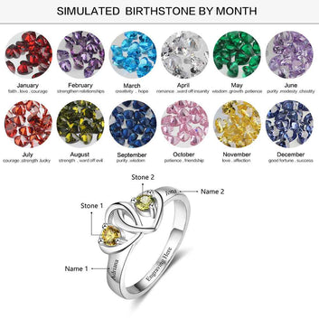 Anillo personalizado de corazón a corazón con nombre grabado y piedra de nacimiento