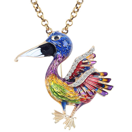 Enamel Rhinestone Novelty Bird Necklace