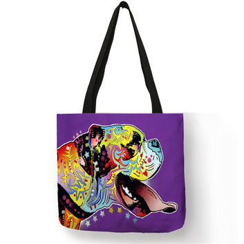 Sac à main en lin à motif animalier coloré et tendance, chiens et chats