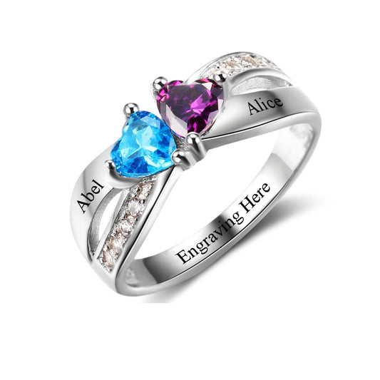 Anillo de plata de ley 925 con piedra de nacimiento personalizada y nombre grabado