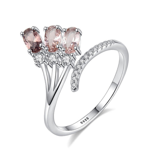 Pure 925 Sterling Silver Adjustable Open Engagement Gemstone Ring