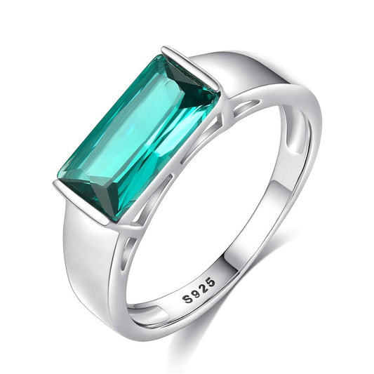 Pure 925 Sterling Silver Green Anillos Mujer Engagement Gemstone Ring