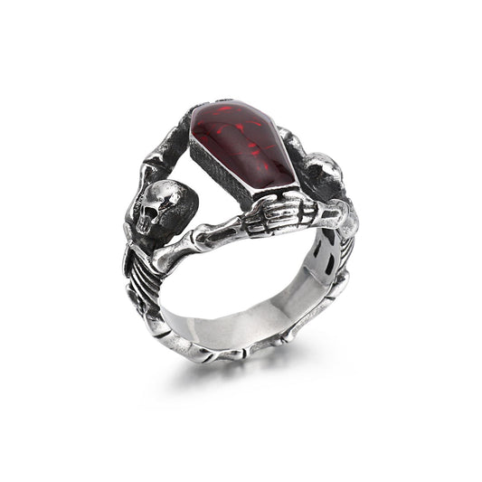 Skull Viking Stainless Steel Punk Red Stone Ring